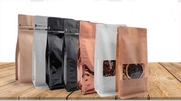 Flat bottom bags for nuts, tea, coffee, food