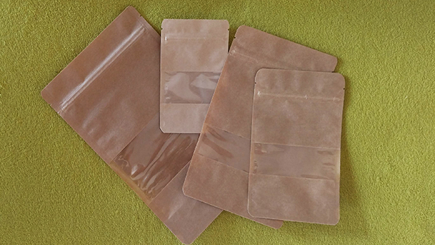 Doy Pack kraft pouches with window