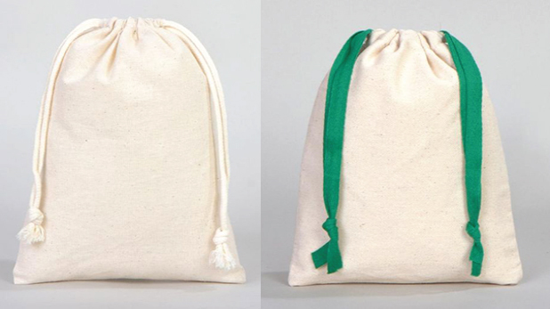  Cotton bags - pouches with drawstrings and ribbons