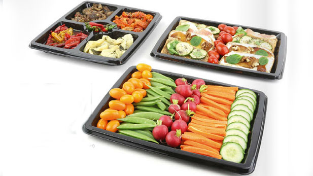 rPET tray with 1 to 5 compartments and lid.