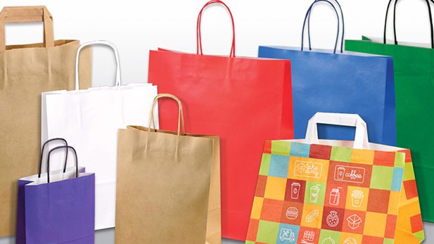 Disposable kraft paper bags with flat or twisted handle. Ready-made Shopping Bags