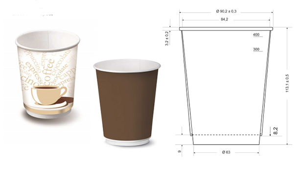 картонени налични двустенни чаши за кафе 12 oz