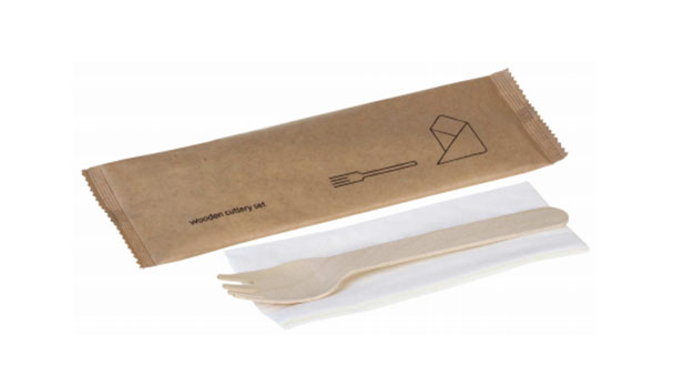 Disposable Wooden Cutlery Kit With Kraft Wrapper