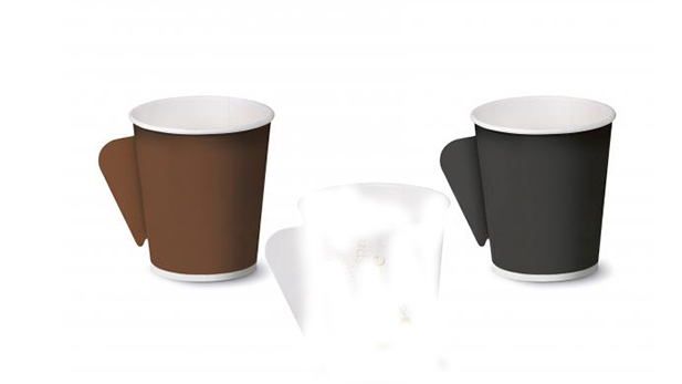 Black and brown available paper cups with handles