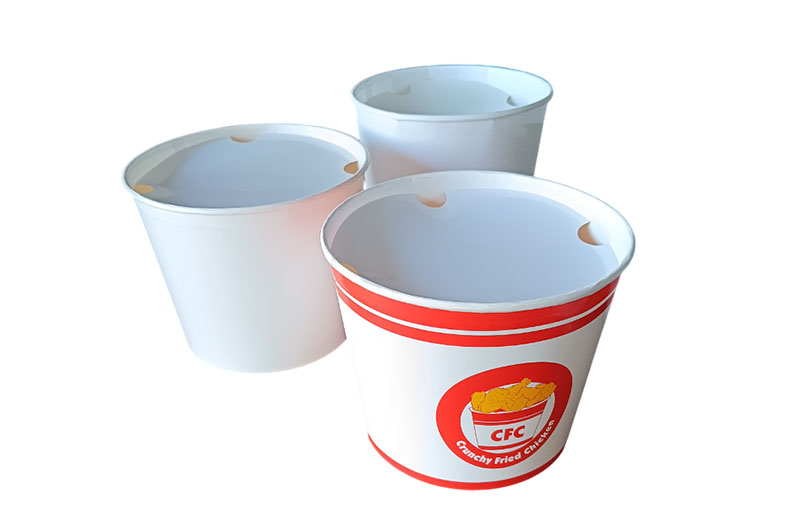 White and branded chicken buckets
