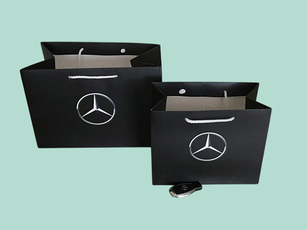 Luxury branded paper bags with hidden ribbon handles