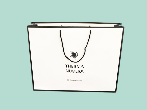Personalized luxury branded paper bags with satin ribbons or cords