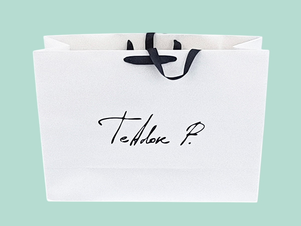 Luxury branded paper bags with satin ribbon handles