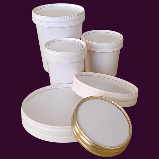 White ice cream paper cups and tubes with snap-on lids