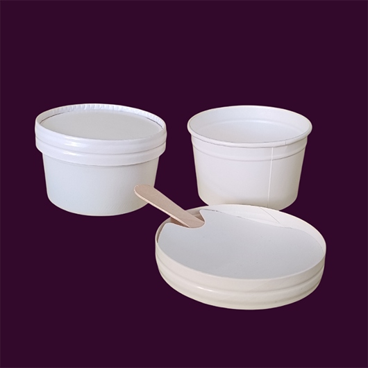 White ice cream paper cups and tubes with snap-on lids