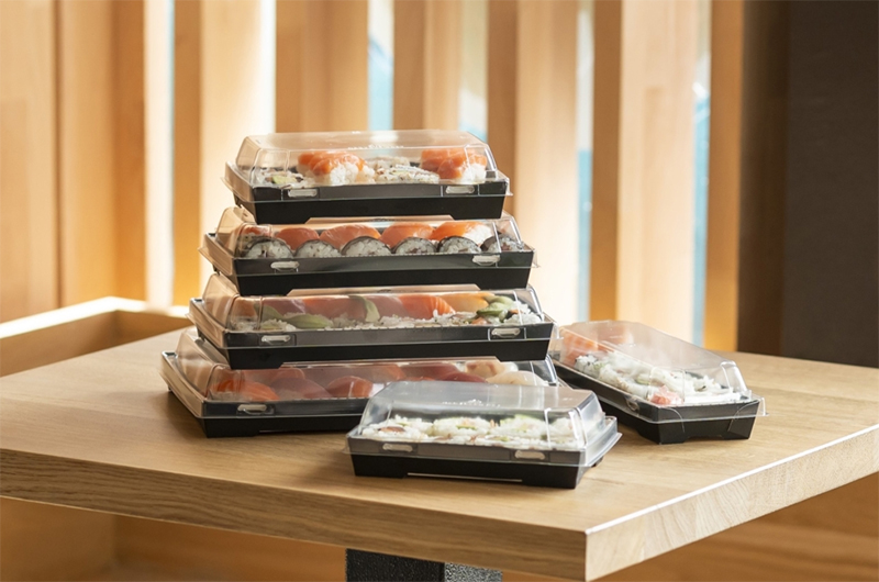 Paper sushi containers with PET DOME lid